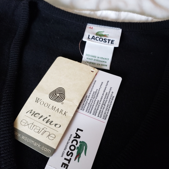 New Lacoste Wool Vneck Vest size 44 - Picture 3 of 4
